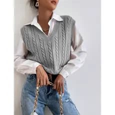 Colete trança de Tricô Moda Inverno Feminina Pulover