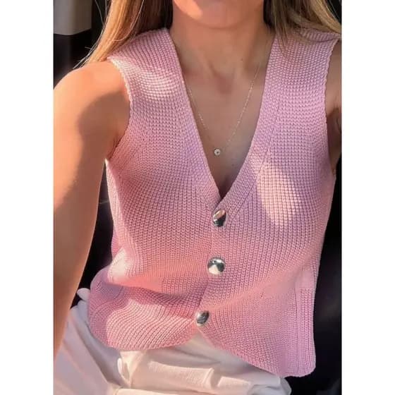Regata justa estilo colete botões tricot moda diária elegante modal versátil feminina
