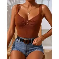 Top regata slim botões decote alças moda tricot modal primavera verão