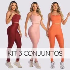 Kit 3 conjuntos calça com top e bojo removível legging feminina cintura alta suplex academia fitness