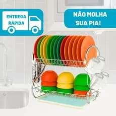 Escorredor de Louças Dois Andares Com Bandeja Porta Copos e Talheres