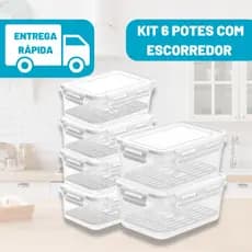 Kit Potes Com Escorredor Organizador Geladeira Empilhável Jogo Conjunto Plástico Organização Com Trava