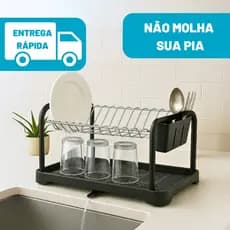 Escorredor De Louça Pratos Copos Talheres Aço Duplo Com Bica Preto