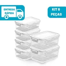 Kit 6 Potes com Escorredor Organizador Geladeira Empilhável Para Frutas Frios e Alimentos Plástico Com Tampa e Travas