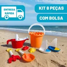 Baldinho de Praia Conjunto Kit Praia Infantil Com Regador 8 Peças e Bolsa
