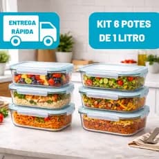 Kit 6 Potes Herméticos Vidro 1 Litro Com Tampa E Trava Para Freezer Microondas Marmita Fitnes