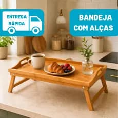 Bandeja Café Da Manhã Cama Bambu Pés Dobráveis E Alças Mesa Portátil Multiuso Notebook