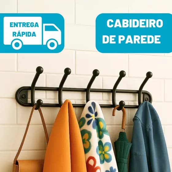 Cabideiro Multiuso 5 Ganchos Cabide Banheiro Porta Parede Cozinha Super Resistente