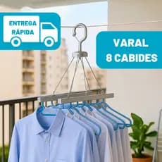 Varal Cabideiro 8 Cabides Colorido Pratico Resistente Multiuso Compacto
