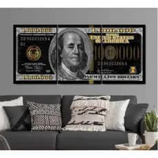 Quadro Decorativo Mosaico 3 Peças 1 Milhão de Dólares Dinheiro nota dólar COM MOLDURA