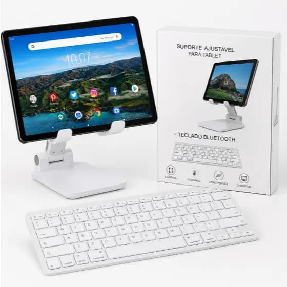 Kit para Tablet Samsung Galaxy A7 Lite, com Suporte + Teclado via Bluetooth