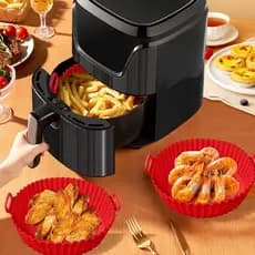 Kit 2 Formas Silicone Para Air Fryer Grande Redonda Antiaderente Reutilizável