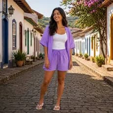 Conjunto Feminino Kimono + Short em Tecido DunaS | Leve, Confortável e Elegante