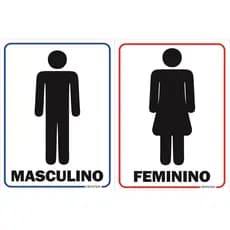 Kit 2 Placas Banheiro Masculino e Feminino WC Sanitário Dupla Face 15x20cm Sinalização Porta Toilet