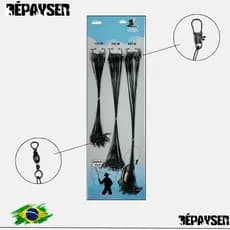 Cabo de Aço Pesca Kit 60 Chicotes Encastoados com Snap Girador 15 20 25cm Anti Mordida