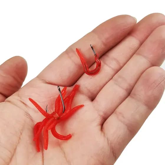 Kit Isca Artificial Minhocas Artificiais 3,5cm Tilápia Pacu Bagre Carpa 50 ou 100 Unidades Vermelha