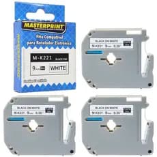 3 Fitas Para Rotulador Eletrônico M-K221 MK221 k221 9mm 8m Escrita Preta Na Fita Branco