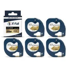 5 Fita Compatível 91207 LT12MM Rotuladora Dourada Plástica Dymo LetraTag 12mm 4m Plus LT-100H Plus LT-100T LT-100H XR XM