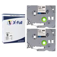 2 Fita Compatível TZC-221 TZC/TZE-221 9mm 8m Preto no Branco PT-H110 PT-E110 PT-D210 PT-H105