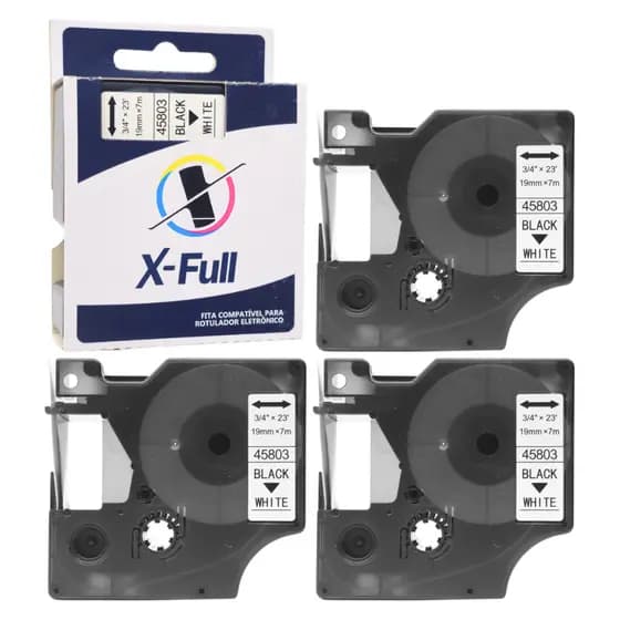 3 Fita D1 45803 19mm 7m Preto/Branco Para Rotulador Eletrônico Dymo LabelManager 210D 220P 260P