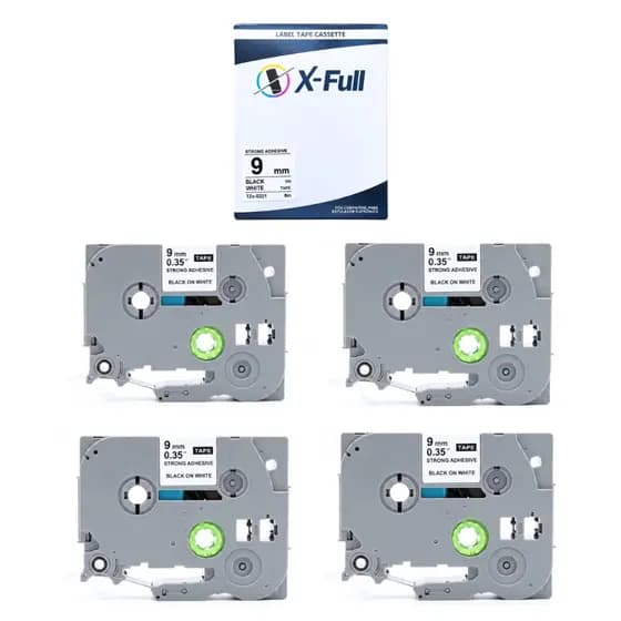 4 Fita Adesiva Compatível Tzc-S221 Tze-S221 9mm 8m Preto No Branco PT-D200 PT-P300BT D400 D210 D200