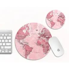MousePad Plano Redondo Mapas Mundi + Porta Copos