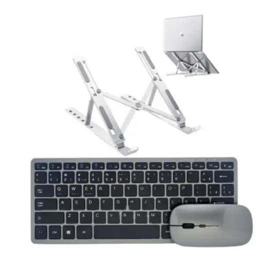 Suporte de Alumínio + Teclado e Mouse Recarregável Bluetooth/Wireless para Notebook Samsung Galaxy Book