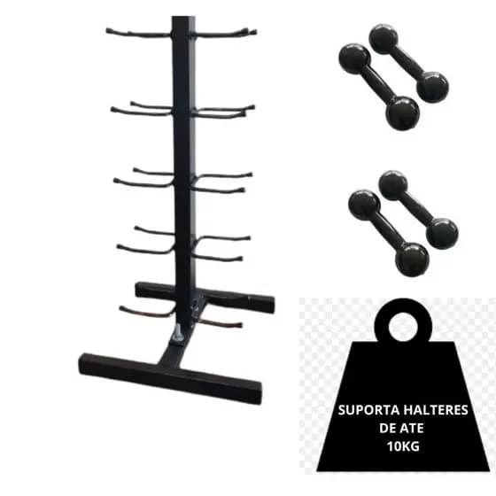 Torre suporte de 5 Pares Halteres  Completo envio imediato Pintura Epoxi Pó  Ponteiras  Plásticas nas Hastes -ART FORT