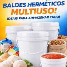 Kit 4 Balde Plástico Atóxico Alimentício 5L Tampa Hermética PIZZARIA ALIMENTOS EM GERAL