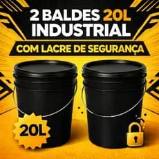Kit 2 Balde 20 Litros Plástico Com Tampa Lacre Alça Metal Preto para empresas oficinas e lavanderias