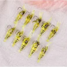 10 Isca Camarão Artificial Amarelo 4 cm Com Anzol