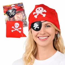 Kit Pirata 3pcs Tapa Olho, Brinco, Bandana Carnaval