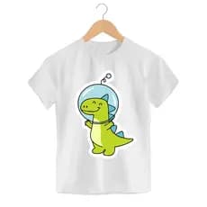 Camiseta Infantil Adulto Dinossauro DIno Rex Sauro Astronauta Astro Lua