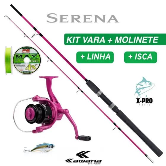 Kit  Serena 5000 Kawana Molinete + Vara Rosa  + Linha + Isca