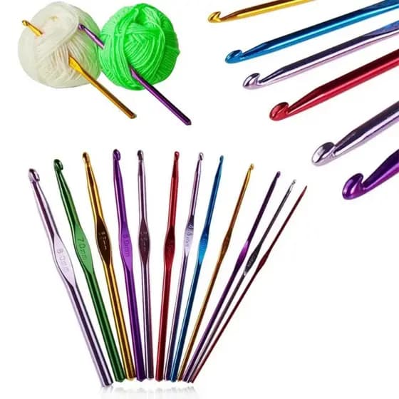 Kit 12 Agulhas de Crochê Metal 2.0 a 8.0mm Cabo Ergonômico Colorido Lanmax