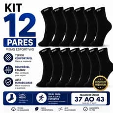 kit com 12 pares de meias sport preta