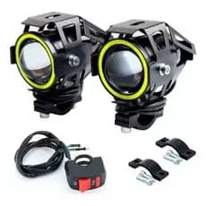 Par Farol Milha Auxiliar Led Moto U7 Mini Universal Alumínio Angel Eyes Honda Yamaha XRE Kawasaki