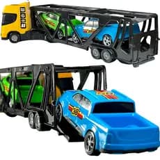 Caminhão Carreta Cegonheira Cegonha + 2 Carrinhos Brinquedo Infantil Meninos Bstoys Presente