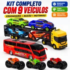 Kit Caminhão Cegonheiro Carrinhos Motinhas Ônibus Miniatura Brinquedos Infantil Presente Meninos