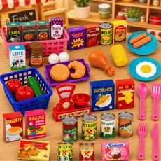 Mercadinho Feirinha Comidinhas Kit Brinquedo Menina Infantil Cozinha Legumes Frutinhas Interativo
