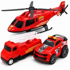 Kit Carrinhos Bombeiros Infantil Menino Helicoptero Caminhão Brinquedo Crianças Presente Carro