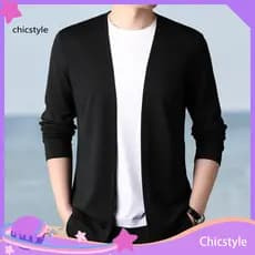 Men Sweater Knitted Men's Slim Fit Solid Color Cardigan Lightweight Open Front Coat for Spring and Autumn Casual Wear St