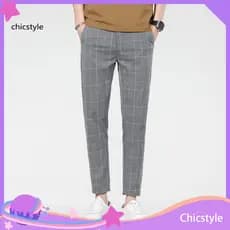 Regular Fit Men Pants Reinforced Pocket Seams Men's Slim Plaid with Side Pockets – Stretchy Thin Straight Leg Casual F