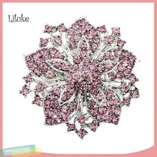 LK Broche Pino Anti-Ferrugem Banhado A Prata Strass Flor Redonda Peito Para Namoro Festa De Casamento