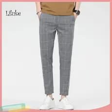 Reinforced Pocket Seams Men Pants Regular Fit Men's Slim Plaid with Side Pockets – Stretchy Thin Straight Leg Casual F