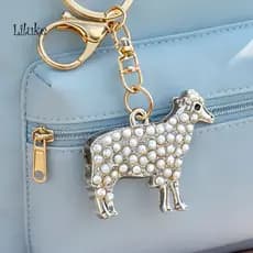 LK Bolsas Mochilas Charme , Mini Chaveiro De Cordeiro Com Incrustação De Pérola , Porta-Chaves De Metal Durável Para Pre