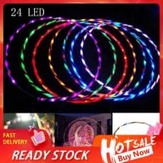 JS_ 24-LED Colorful Light 90CM Flashing Hula Fitness Hoop Sports Lose Weight Tool
