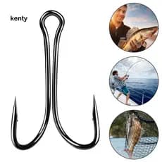 kT 50 Unidades De Gancho Duplo Clássico , Ganchos De Pesca Resistentes , Anzol Afiado , Design De Espaçamento Amplo , Re