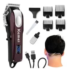 Maquina de Cortar Cabelo Profissional Kemei Sem Fio Painel LCD KM-2606 Original - BIVOLT