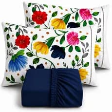 Kit Lençol Cama Solteiro Casal Queen King 400 fios Micropercal 03 Peças Ponto Palito Fronhas Estampa Maxi Floral